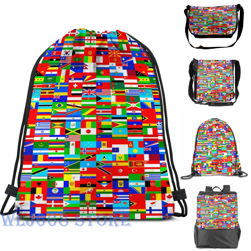 

Funny graphic print shoulder Bags women FLAGS OF THE WORLD Single shoulder backpack travel for men Gym Bag