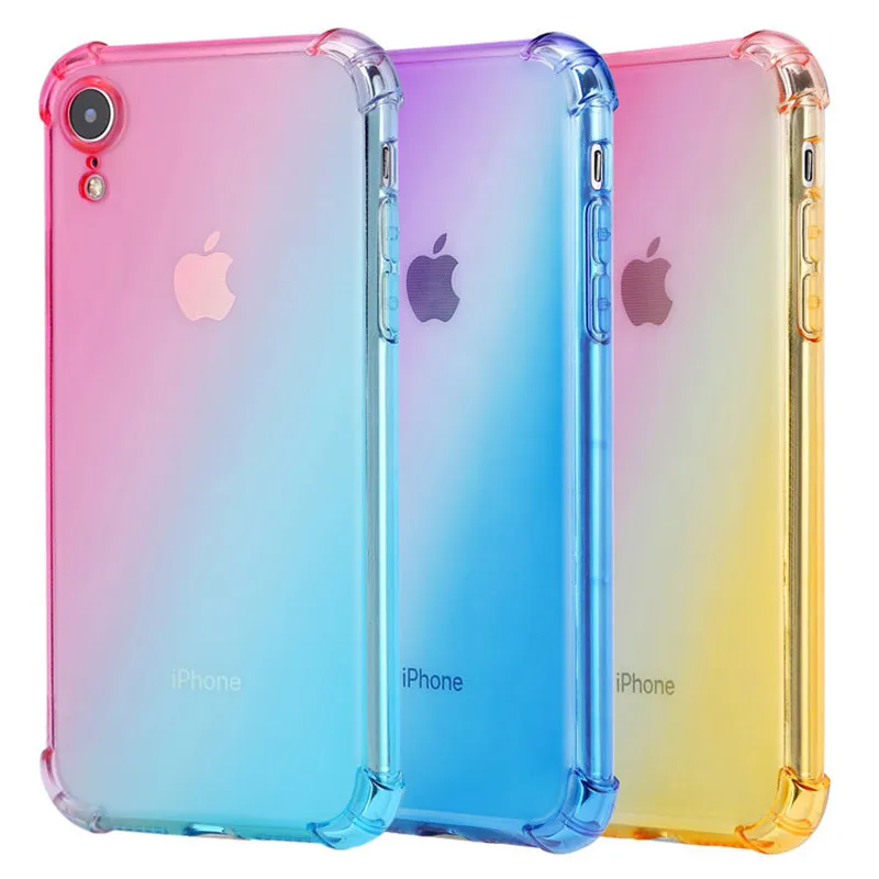 2018 новый двойной градиент цвета чехол для iPhone XR X 8 Plus 7 мягкий прозрачный ТПУ чехлы