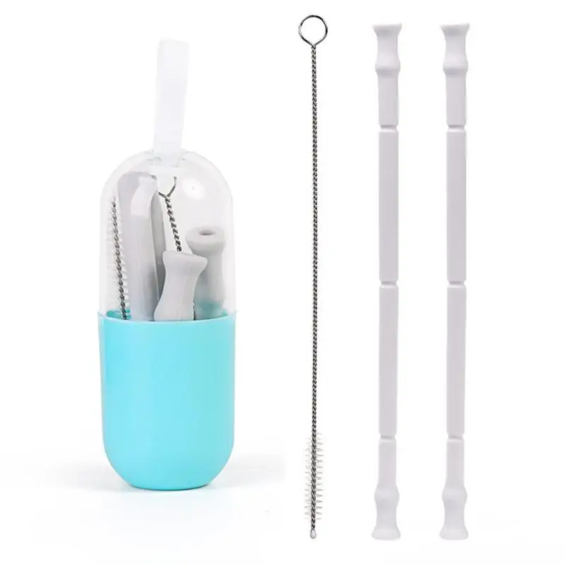 

Foldable Silicone Straw Reusable Drinking Straw with Carrying Case and Cleaning Brush Travel Home Office Drinks Accessories