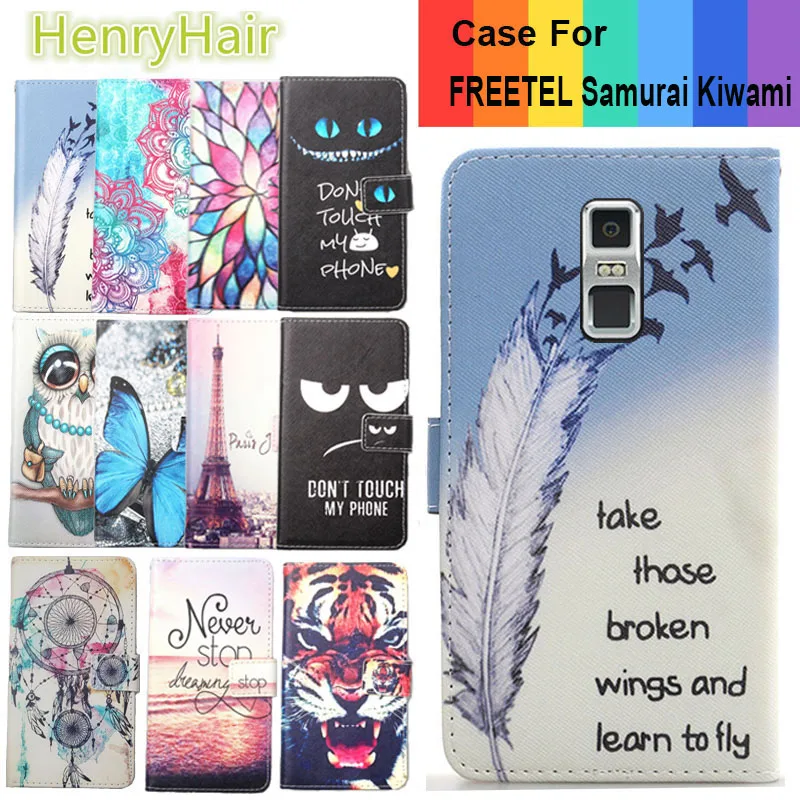 

Top Selling 11 Colors Cartoon Painting PU Leather Magnetic clasp Wallet Cover For FREETEL Samurai Kiwami Case