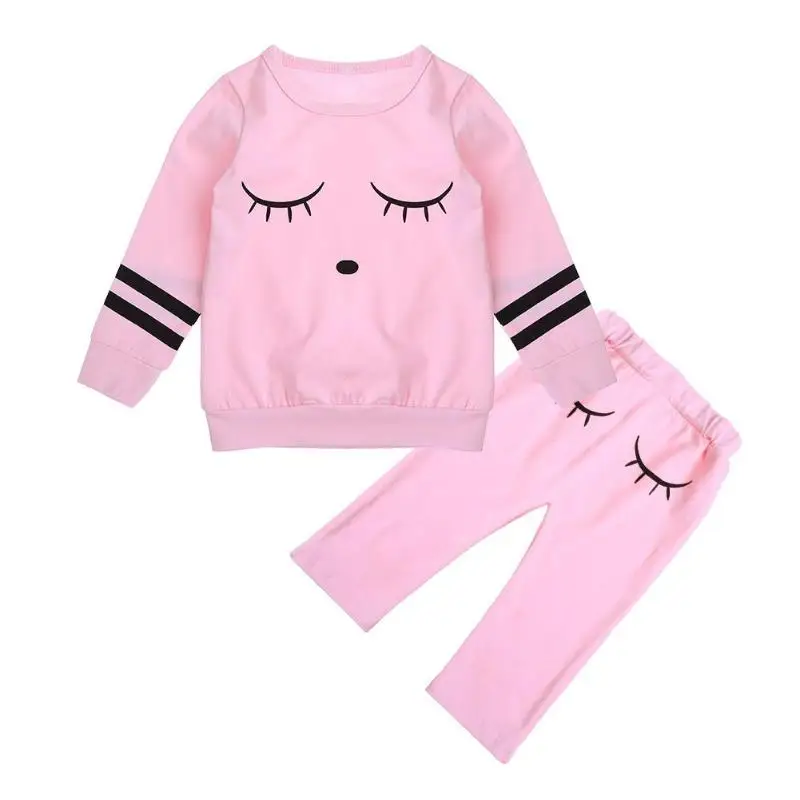 

2pcs Baby Girls Spring Clothing Set Eyelash Print Long Sleeve T-shirt Pants