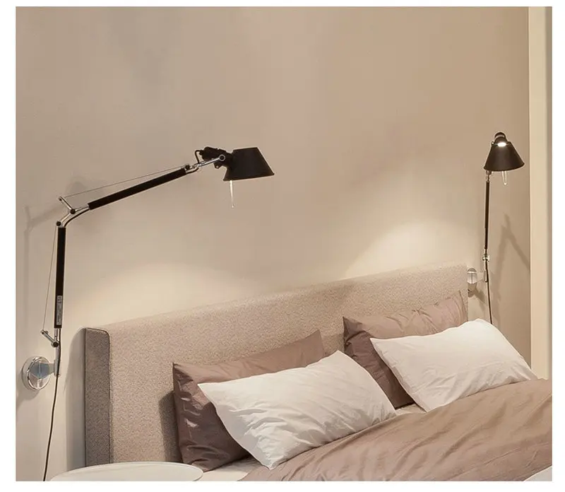 Американский промышленный стиль длинные руки висит настенный светильник серебристый, черный цвет E27 база для гостиная спальня прикроватн