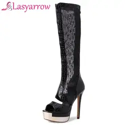 Lasyarrow Женская пикантная обувь на высоком каблуке с вырезами римские сандалии гладиатор Bootie шпильке обувь с открытым носком женские черные