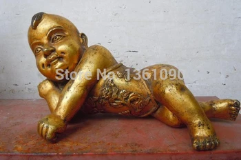 

xd 00606 Chinese copper bronze gild carved Buddhism Nezha boy buddha Sculpture statue