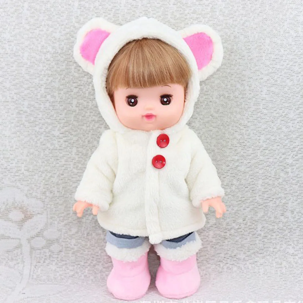 Handmade White Plush Hooded Coat with Short Pants for 25cm Mellchan Baby Reborn Doll