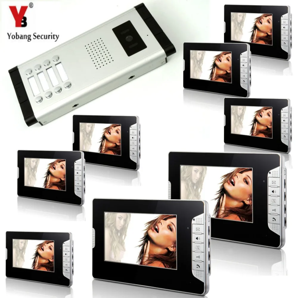 

YobangSecurity 8 Unit Apartment Video Intercom Wired 7 Inch Color HD Video Phone Doorbell Intercom Access System 8 Monitor