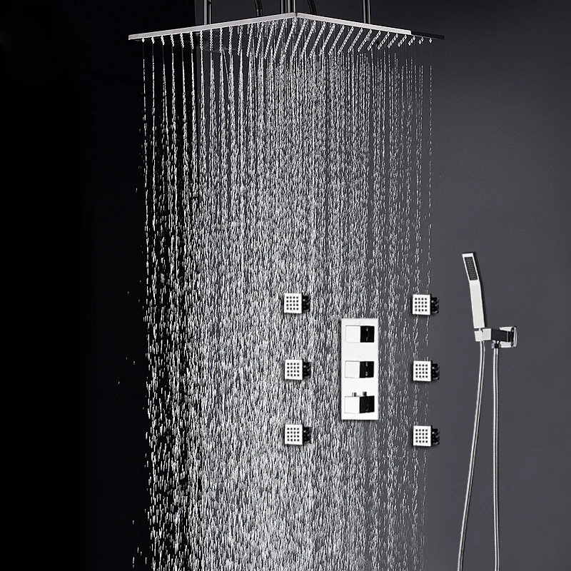 Hotel 2019 Massage Body Jets Shower Faucets Set 304 Stainless Steel Square Rain Shower Panel Thermostatic Bath Mixer Hotel 2019 Massage Body Jets Shower Faucets Set 304 Stainless Steel Square Rain Shower Panel Thermostatic Bath Mixer