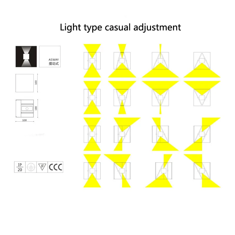 Aluminum outdoor wall lamp waterproof dimmable led wall lamp square round background wall lamp color light AC90~260V porch lamp