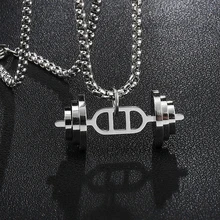 Punk Style 316L Stainless Steel Dumbbell Necklaces Pendants Fitness Bodybuilding Necklace For Men Sport Jewelry