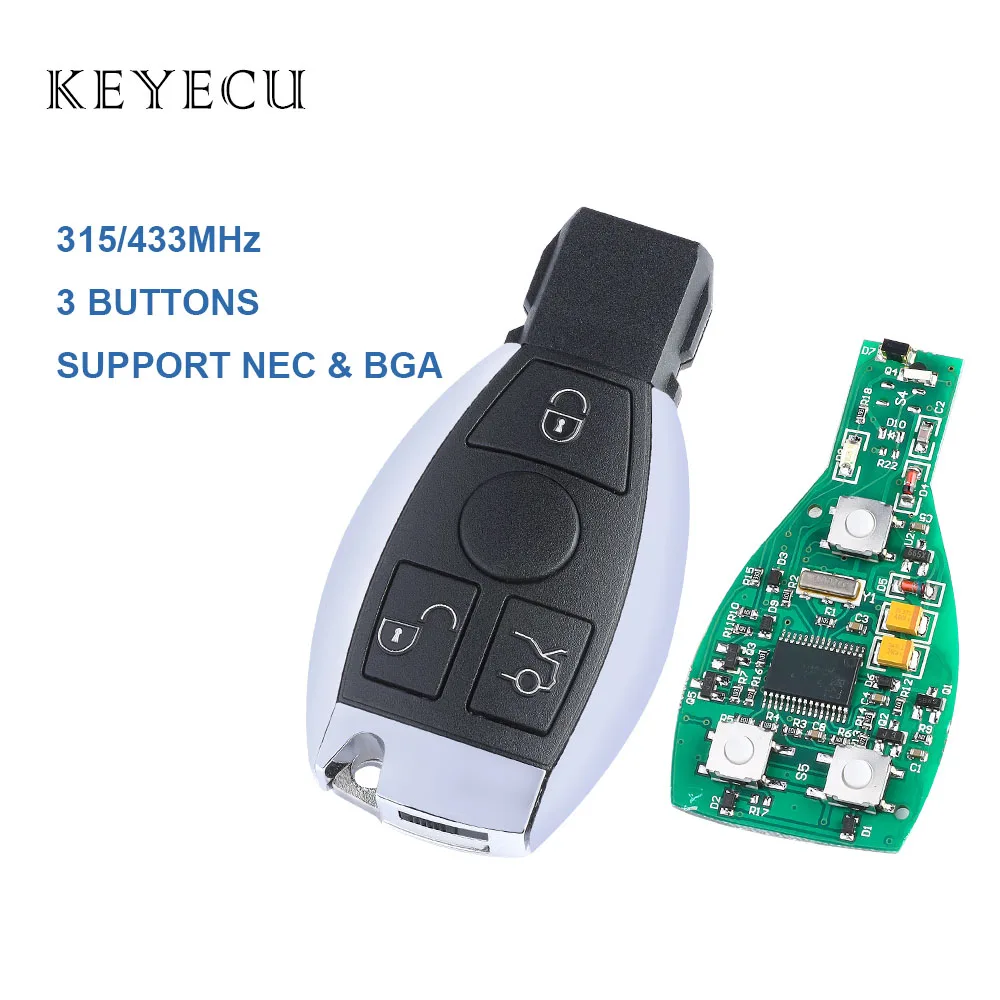 

Keyecu NEC & BGA Smart Remote Key 3 Buttons 315MHz/433MHz Auto Car Key for Mercedes Benz with Logo