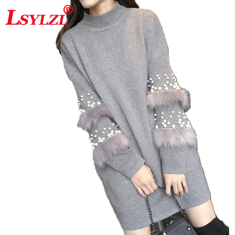 

Pullover Women's Jumper Pearl loose rabbit fur Sweater Female Jumper Women Warm Sweaters thick Winter Knitted Oversized B874