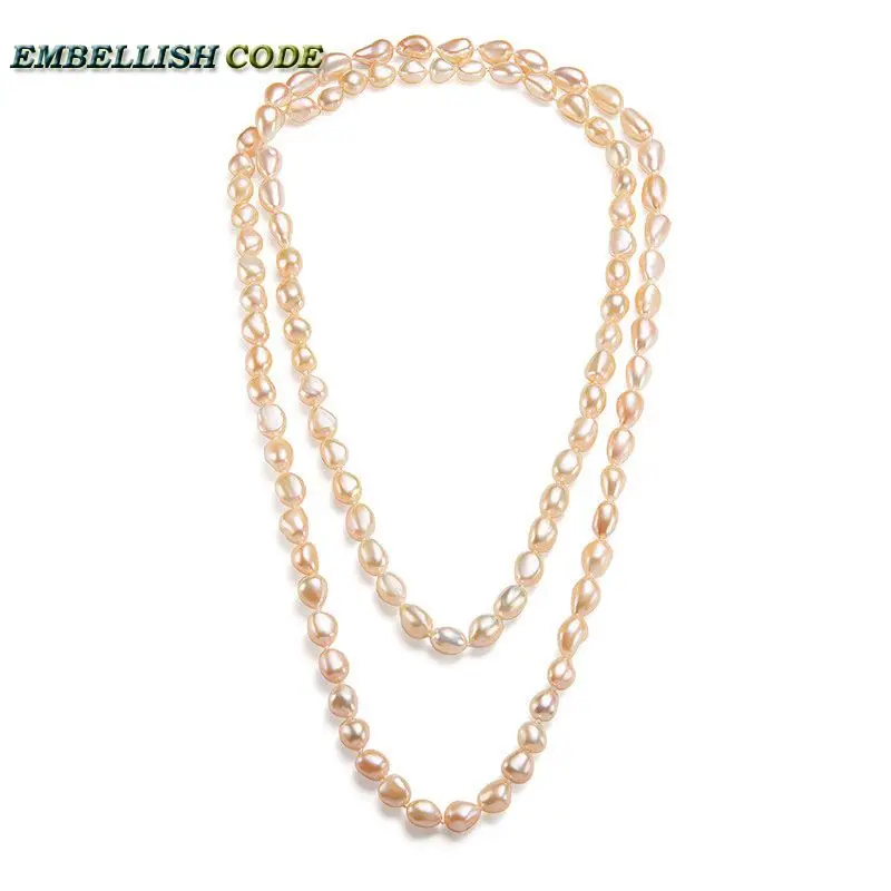 

long necklace Peach color Rope knotted twisted style 120cm good sheen semi baroque irregular pearl freshwater pearls for women
