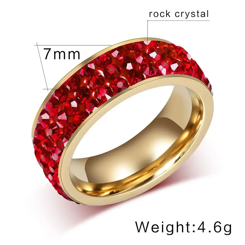 Meaeguet Red Shining Bright Full Paved Crystal Ring Gold-color Stainless Steel 3-Row Stone Wedding Rings For Women Wedding Band