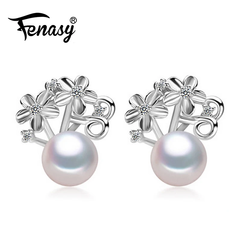 

FENASY pearl earrings,2018 new flowers earrings for women,cute romantic fine pearl Jewelry stud earrings,jewelry gift box