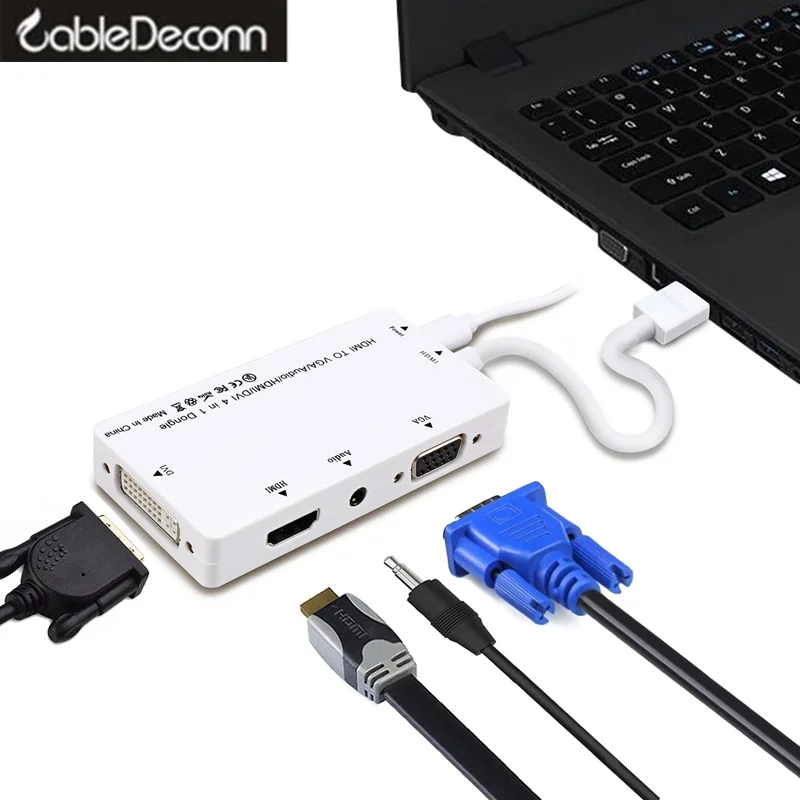 Hdmi сплиттер hdmi к hdmi vga dvi аудио и видео кабель hdmi концентратор многопортовый адаптер 4в1 конвертер для PS3 hdtv монитор ноутбука - Цвет: Белый