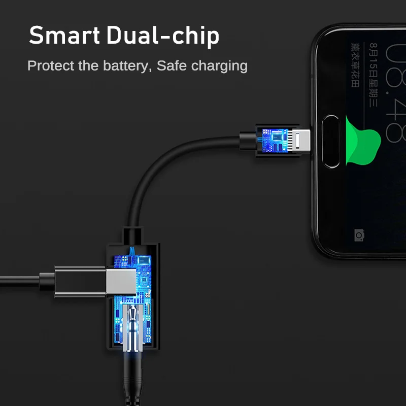 Переходник 2 в 1 с USB Type C папа на 3 5 мм AUX для наушников адаптер Huawei Mate 20 P30 Pro