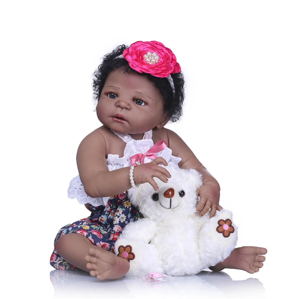 

NPK black doll 55cm Full Silicone Reborn Girl Baby Doll Toys Realistic Newborn Princess alive Bebes reborn boneca