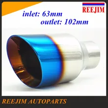 63mm inlet 102mm outlet Blue Burnt Slanted Stainless Steel Universal font b car b font muffler
