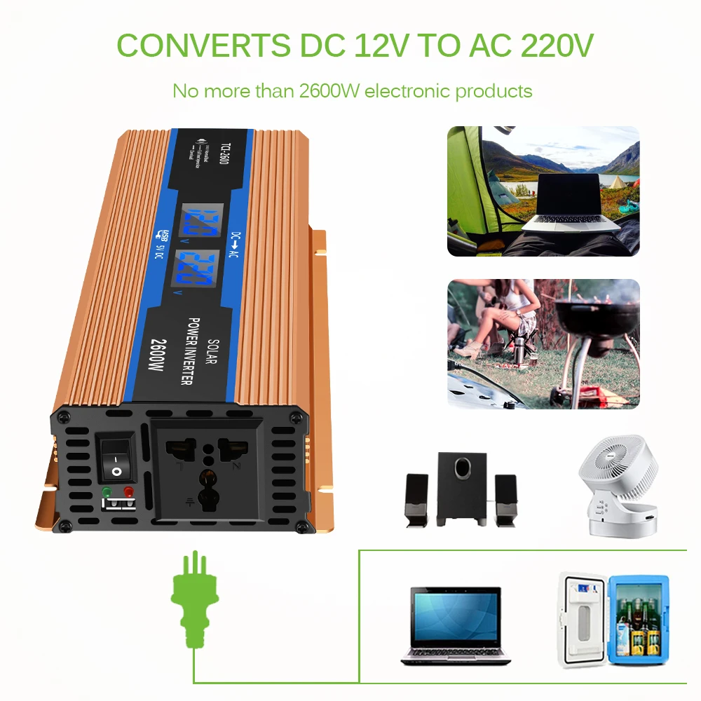 Car Inverter 2600 W DC 12 V To AC 220 V Power Inverter Charger Converter Sturdy And Durable Vehicle Power Supply Switch