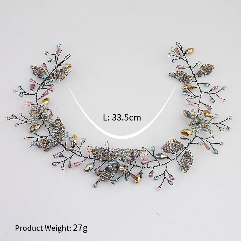 Cross - border hot seller small leaf bride hair band jelly color crystal bride headband European and American headwear hair acce