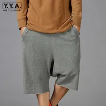 Мужские короткие спортивные штаны из хлопка, повседневные свободные штаны в стиле хип-хоп, мужские короткие брюки с заниженной шаговым швом, мужские шаровары с эластичной резинкой на талии