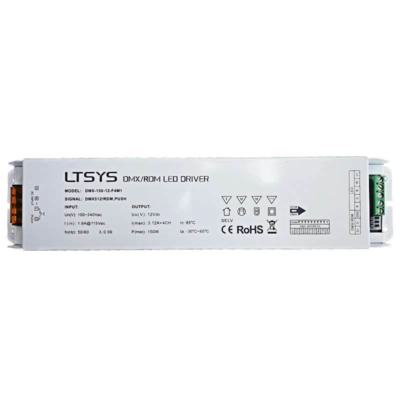 New Led DMX dimming Driver;150W DMX LED CW driver;AC100-240V input 12V 12.5A 24V 6.25A 150W 4 CH output Led RGBW Strip Driver