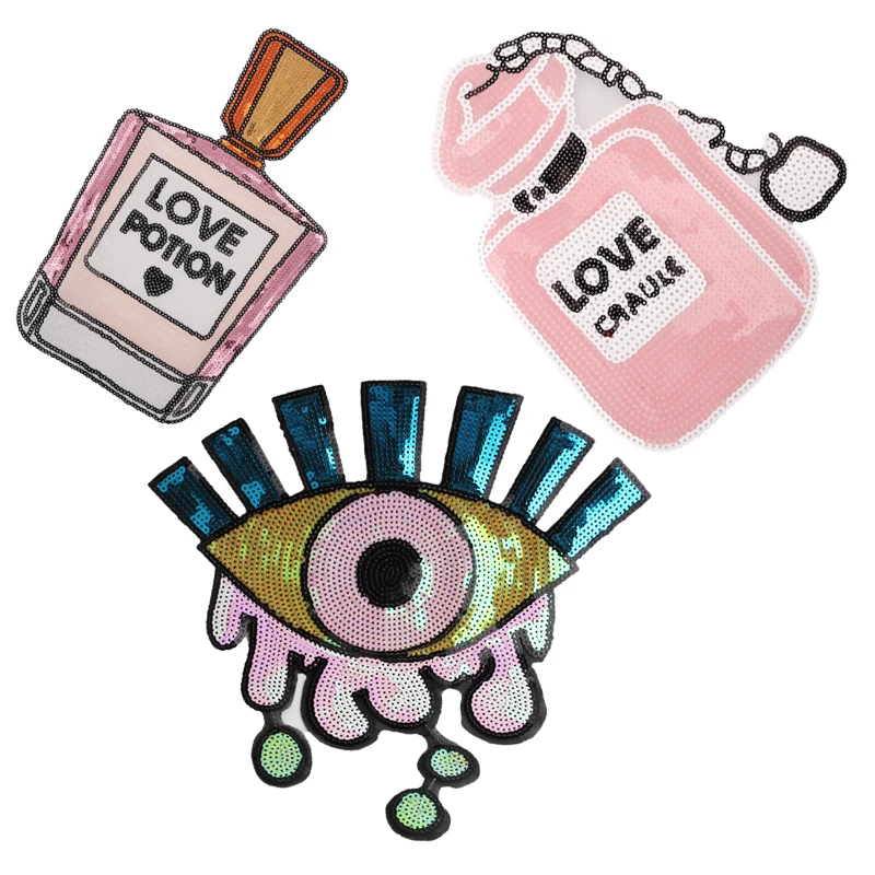 Нашивка с большими блестками, розовые духи, термонаклейки для одежды, аксессуары для футболок, модная наклейка для девочек, аппликация «сделай сам»