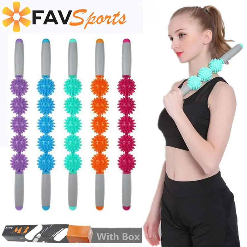 ★ FAVSPORTS 18-дюймовый ролик Yoga Stick Roller Массаж тела Ролик 5-точечный Yoga Spiky Ball Therpy Об ①
