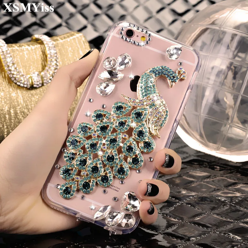 

Phone Cases For SamsungA3 A5 A7 2017 A9 A8 A6 PLUS A50 A70 A80 Luxury Glitter Diamond Peacock Crystal Soft TPU Mobile Phone Case