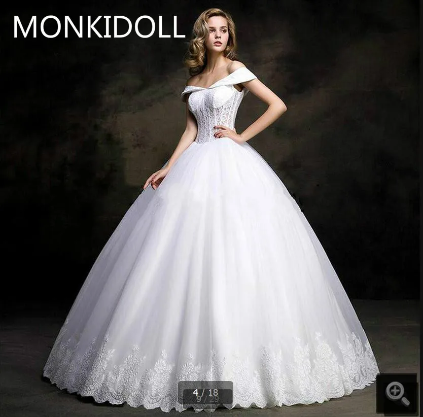

Robe De Soiree white lace off the shoulder v neck wedding dress princess puffy corset ball gown cheap wedding gowns hot sale
