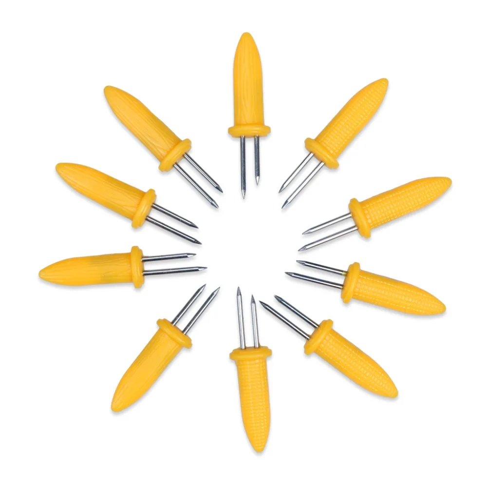 Set Of 10 Twin Prong Skewers Barbecue Fork Fruit Corn Holder BBQ Fork Tool Camping Picnics Supplies (1)