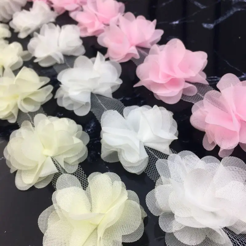 

6cm 118 pieces/lot Pink White Chiffon Flowers Fabric DIY Girl Hair Accessories Dress Headbands Dream Wedding Party Decor Stuff