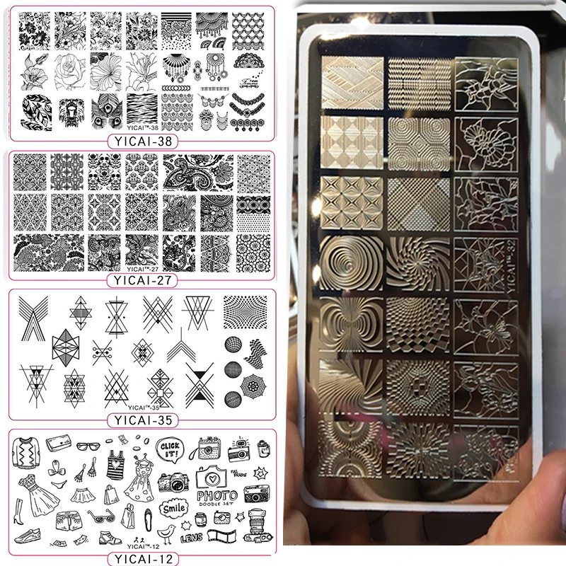 

YICAIRE 1Pc Geometric Peacock Image Stamping Template Stencils For Nails, Reusable Rhombus Nail Art Template Manicure Plate 435Q