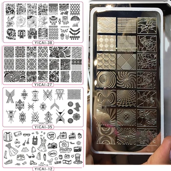 

YICAIRE 1Pc Geometric Peacock Image Stamping Template Stencils For Nails, Reusable Rhombus Nail Art Template Manicure Plate 435Q