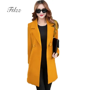 

2018 New Autumn Winter Long Wool Coat Women Slim Turn-down Collar Coats Woman Korean Black Coats Casaco Feminino Plus Size Red