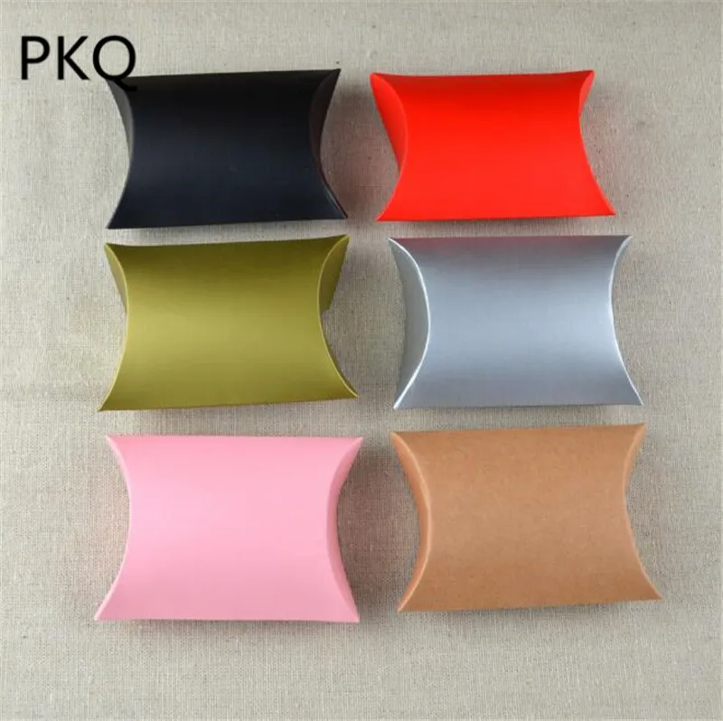 

7 color Pillow Candy Boxes blue pink silver gold black red Kraft Paper Wedding Party Favor Paper DIY Gift Box Supply Accessories