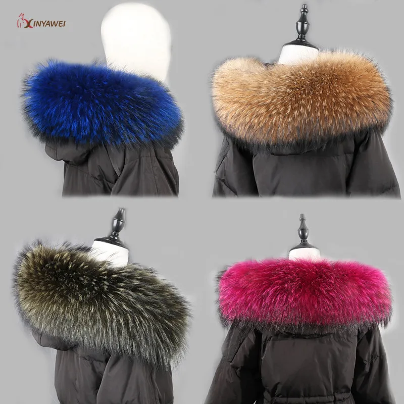 Winter Natural Raccoon Fur Collar 100 Authentic Raccoon Hair