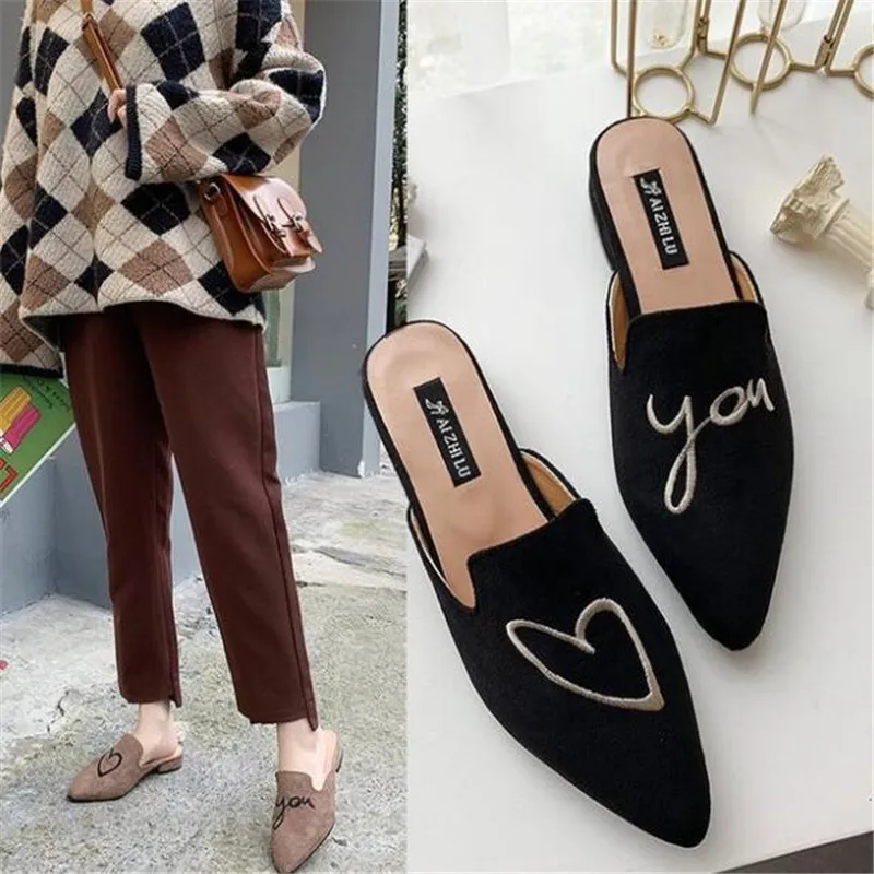 

DIWEINI 2019 New Casual Women Shoes Fashion Women Love Suede Women Flat Slippers Spring Outside Basic Women Slides Summer Shoes