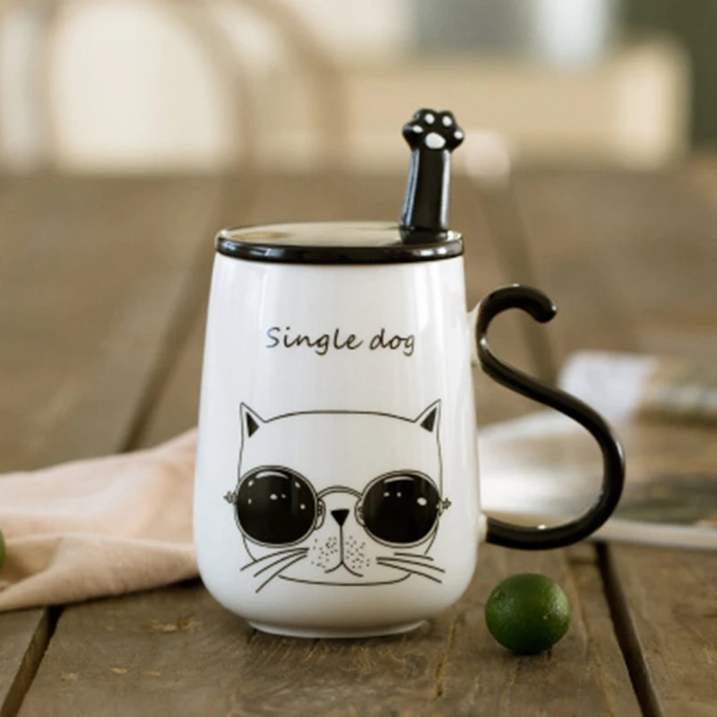 VILEAD маленькая керамическая кружка с котом Милая фарфоровая кружка для кофе хвост рукоятка ложка с когтями Студенческая утренняя чайная чашка офисная кружка