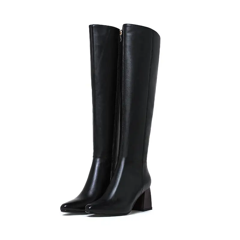 Chaussures Pu Cuir De Bottes En Talons Black Garder Hiver Femmes Épais Au Chaud Zipper Masgulahe Haute Genou Résistance Véritable Dérapage awfqag