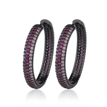 

Bilincolor black vintage with purple cubic zironia pave setting fashion high quality round circle drop earring for women