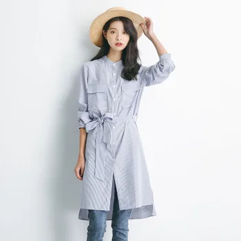 

Slim Ms. Clothes Best-selling Korean Clothes Striped Lace Shirt Long Ladies Top Cotton Clothing