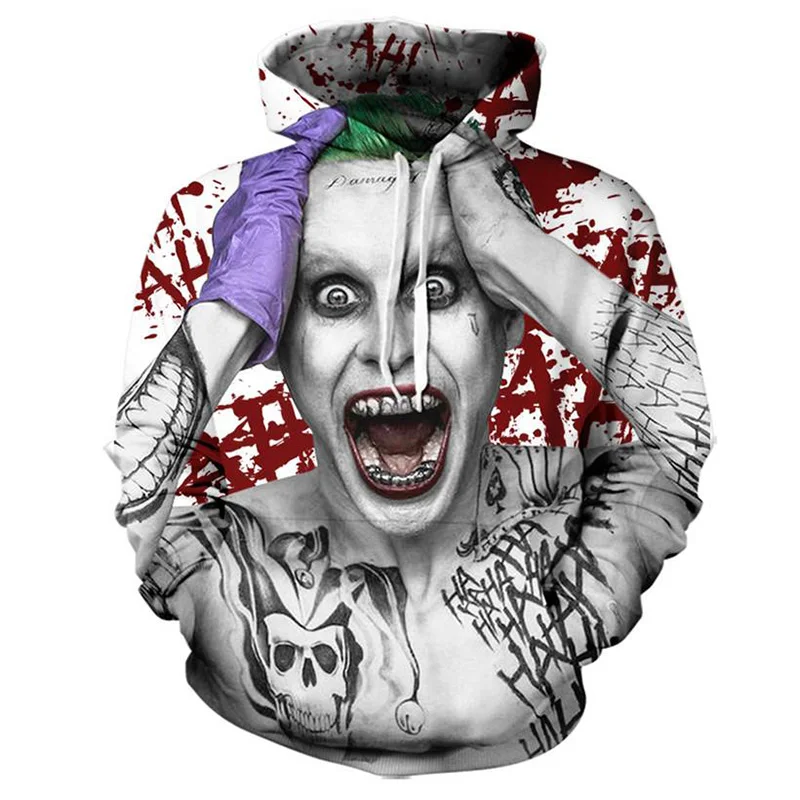 Cloudstyle 2018 3D Hoodies Men Scared Joker 3D Print Hoody Sweatshirts