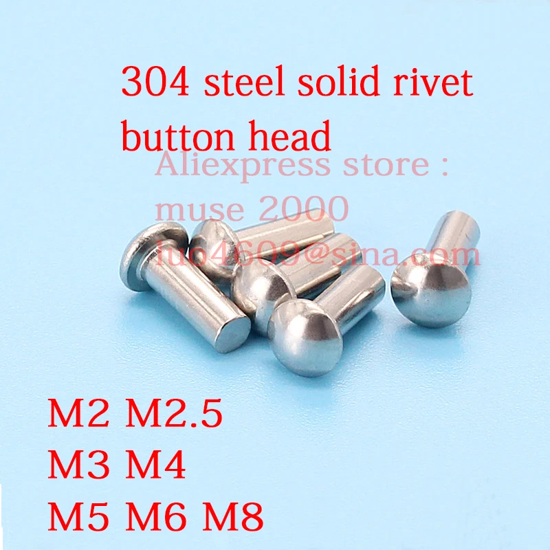 304 button head solid steel rivet M2x 3 4 5 6 8 10 11 12 14 15 16 18