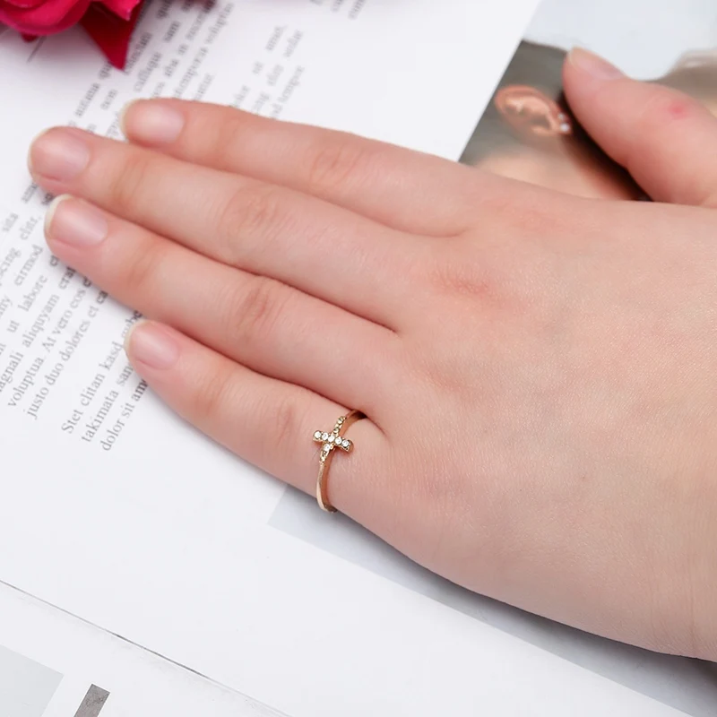 

Cross Silver Plated Rings Fashion Jewelry Drop Shipping Crystal Vintage Wedding Ring For Women Gift
