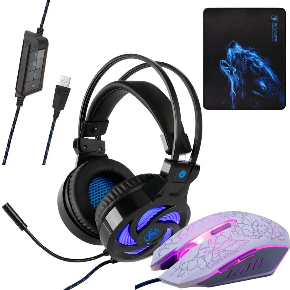 Soyto, USB, стерео игровая гарнитура, 7,1, Virtual Surround Bass, игровые наушники с микрофоном, светодиодный светильник для компьютера, ПК, геймера