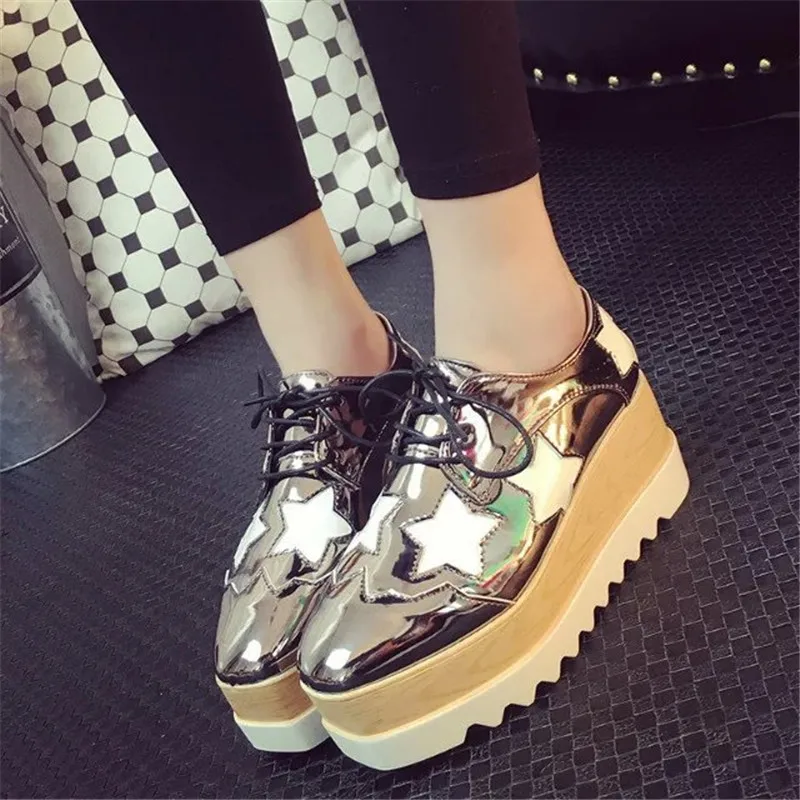 

2018 new fashion Women lace-up casual shoes Platform Women Oxfords British Style Creepers Cut-Outs Flat Shoes