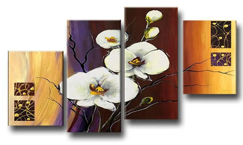 

Handpainted Abstract White Flower Oil Painting on Canvas 4 Piece Picture Home Decoration Wall Art Handmade Floral Paintings Sets