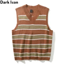 Темный значок полосатый свитер без рукавов мужские свитера с v-образным вырезом 2 цвета