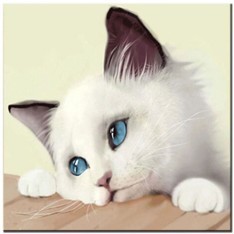 

White Cat DIY 5D diamond mosaic animal patterns rhinestones diamond embroidery painting needlework 3D craft wall picture decor